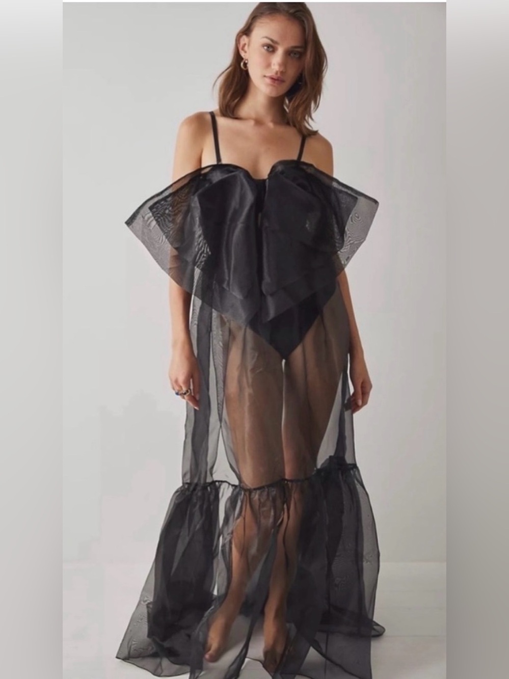 Free People Intimately Someone Says Bows Maxi Bodysuit Black Size XS NWT
